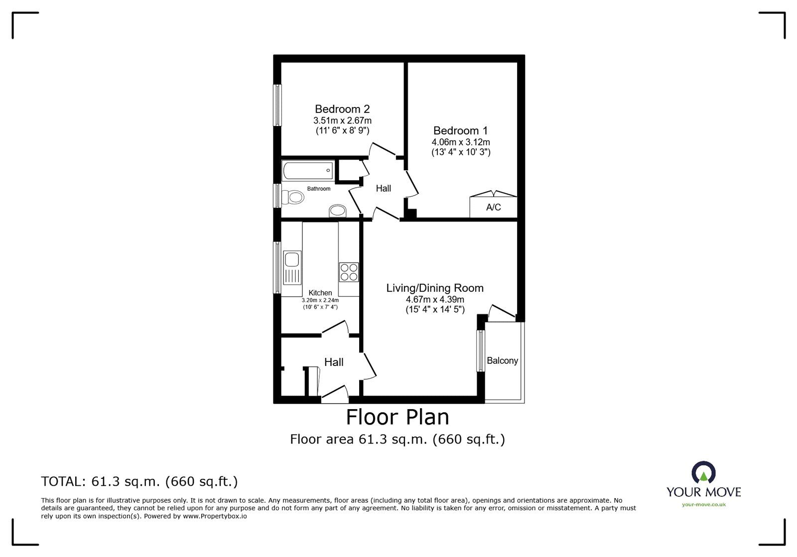 Floorplan of 2 bedroom Flat for sale, The Fairway, Bedford, Bedfordshire, MK41