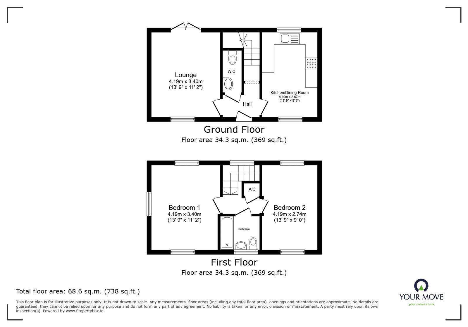 Floorplan of 2 bedroom Semi Detached House to rent, Lakeside Way, Wixams, Bedfordshire, MK42