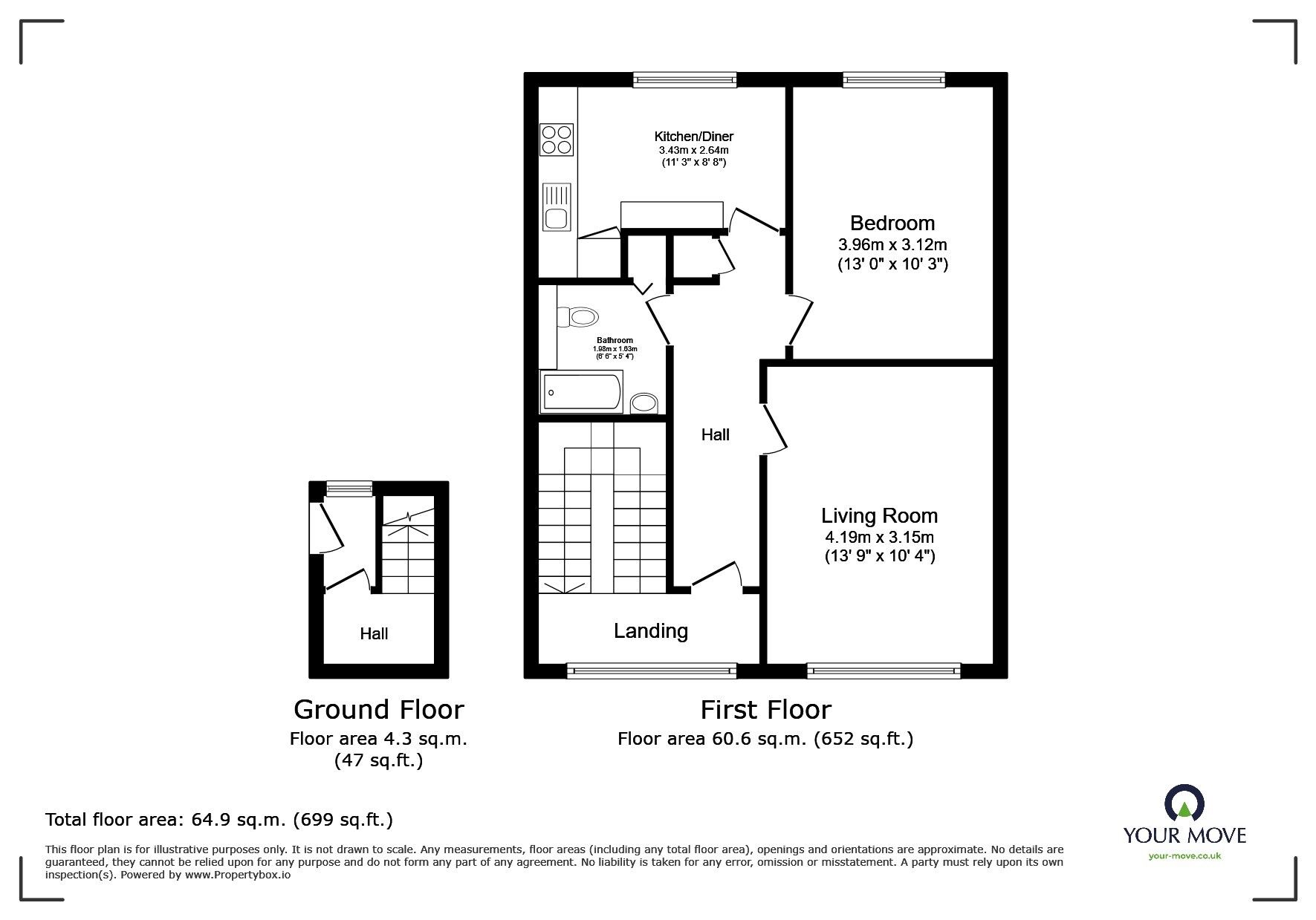 Floorplan of 1 bedroom Flat for sale, Close Road, Pavenham, Bedfordshire, MK43