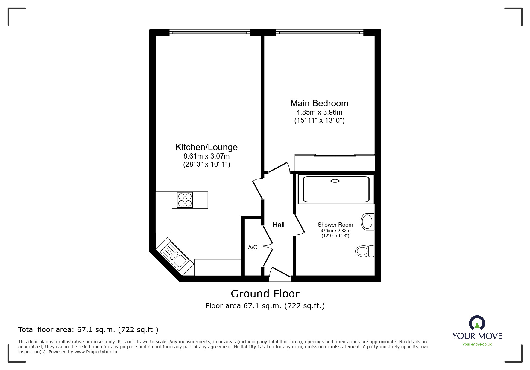 Floorplan of 1 bedroom Flat to rent, High Street, Bedford, Bedfordshire, MK40