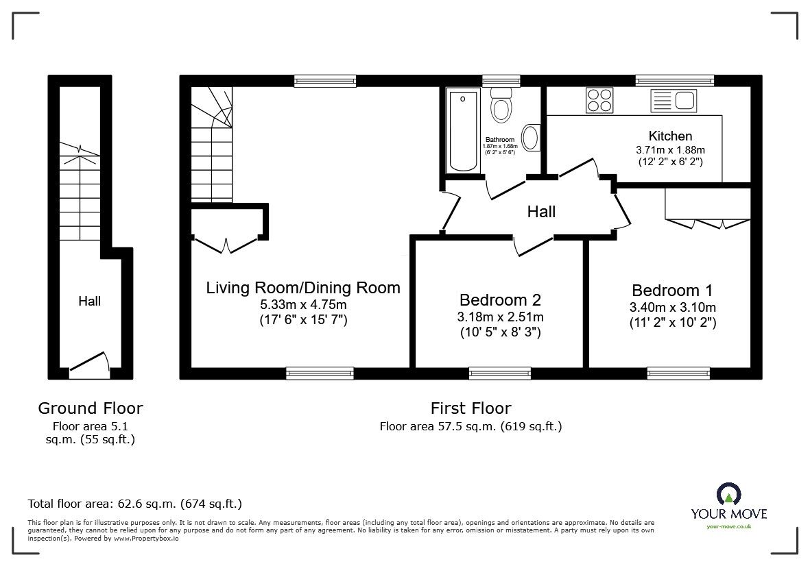 Floorplan of 2 bedroom Detached House for sale, Gold Furlong, Marston Moretaine, Bedfordshire, MK43
