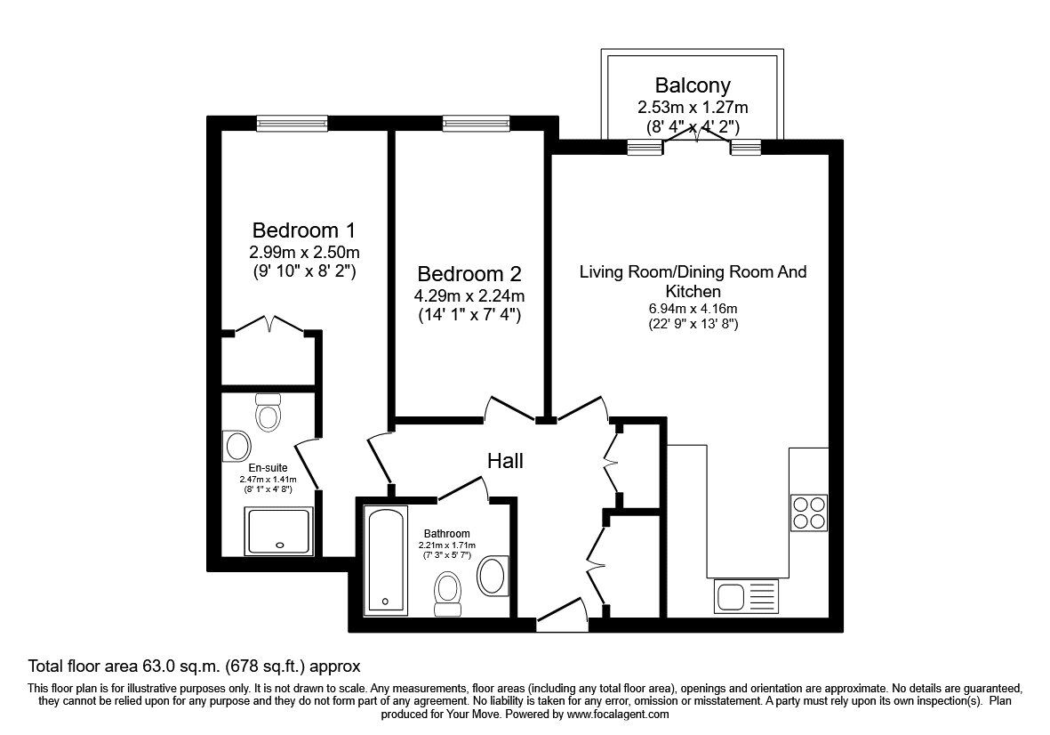 Floorplan of 2 bedroom Flat for sale, Palgrave Road, Bedford, Bedfordshire, MK42