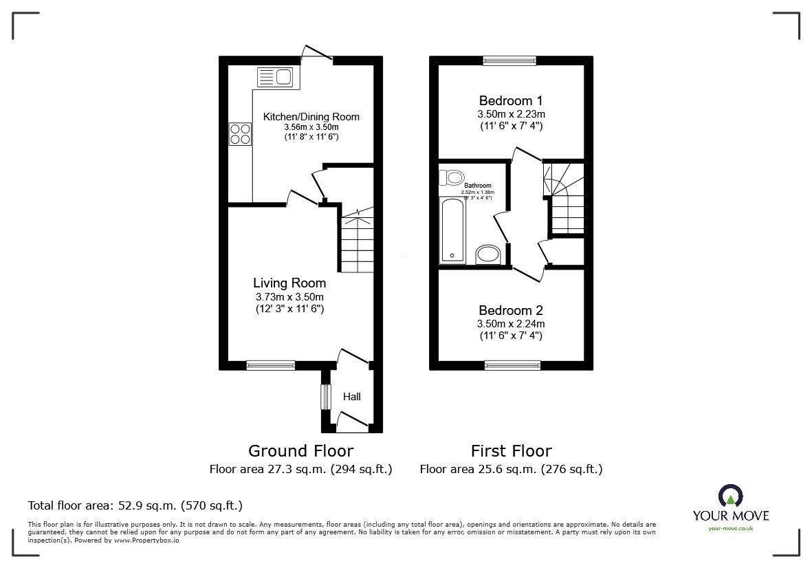 Floorplan of 2 bedroom Mid Terrace House for sale, Poppyfields, Bedford, Bedfordshire, MK41