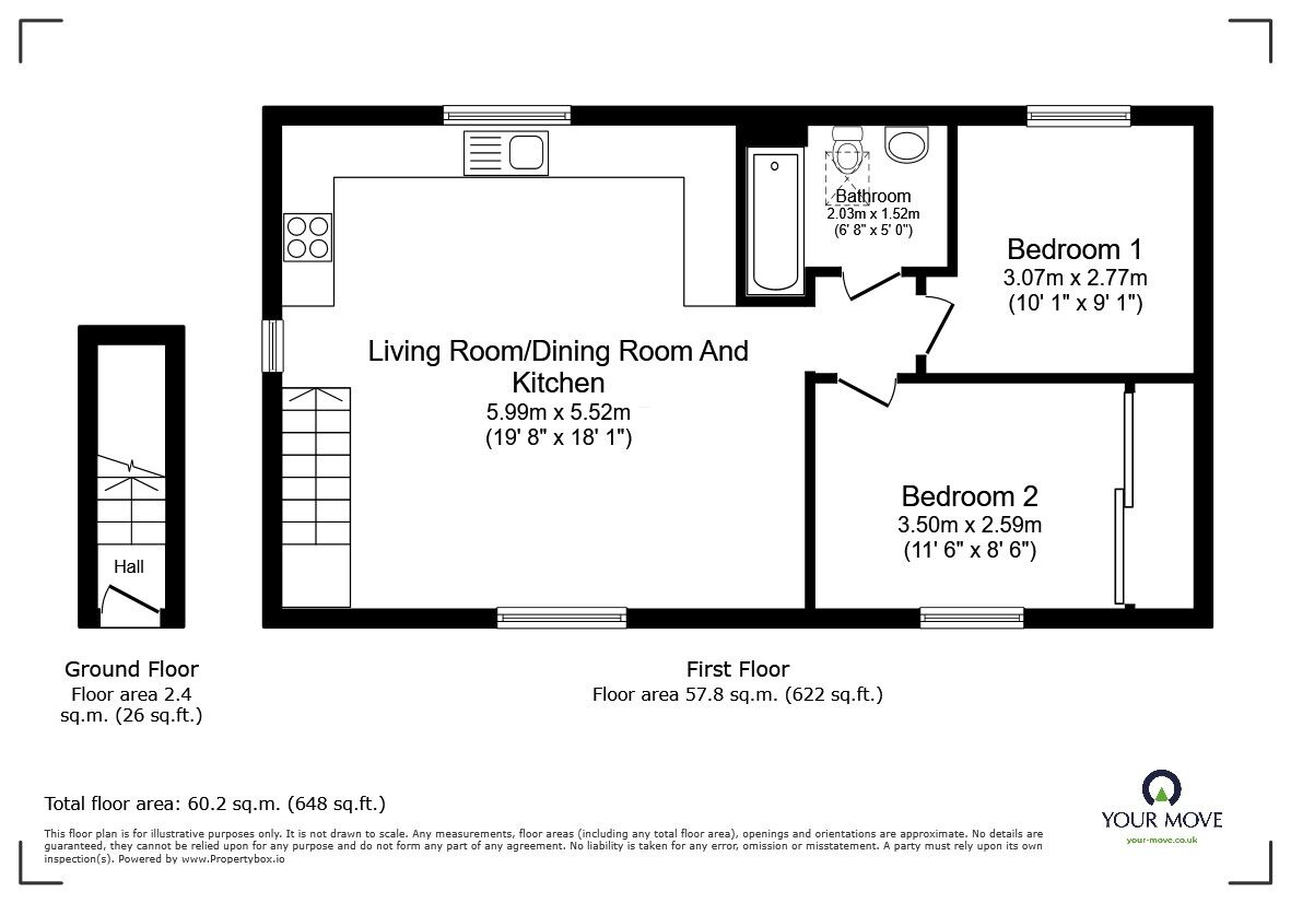 Floorplan of 2 bedroom Detached House for sale, Perch Mews, Biddenham, Bedfordshire, MK40
