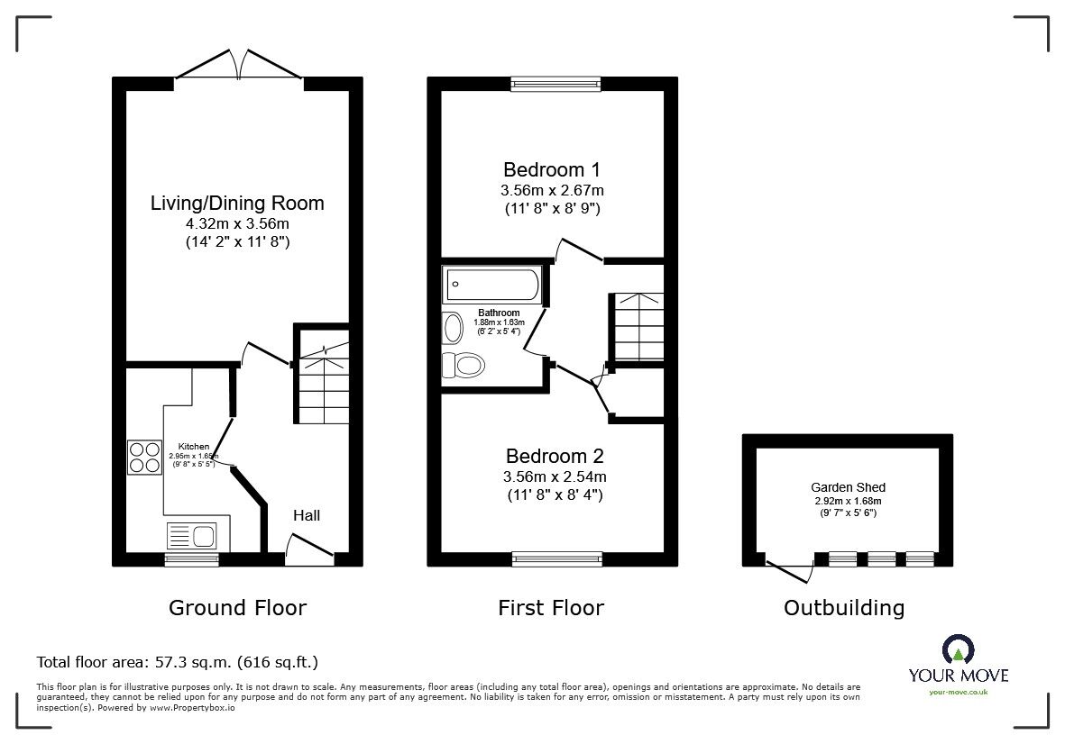 Floorplan of 2 bedroom Mid Terrace House for sale, Buttercup Close, Bedford, Bedfordshire, MK42