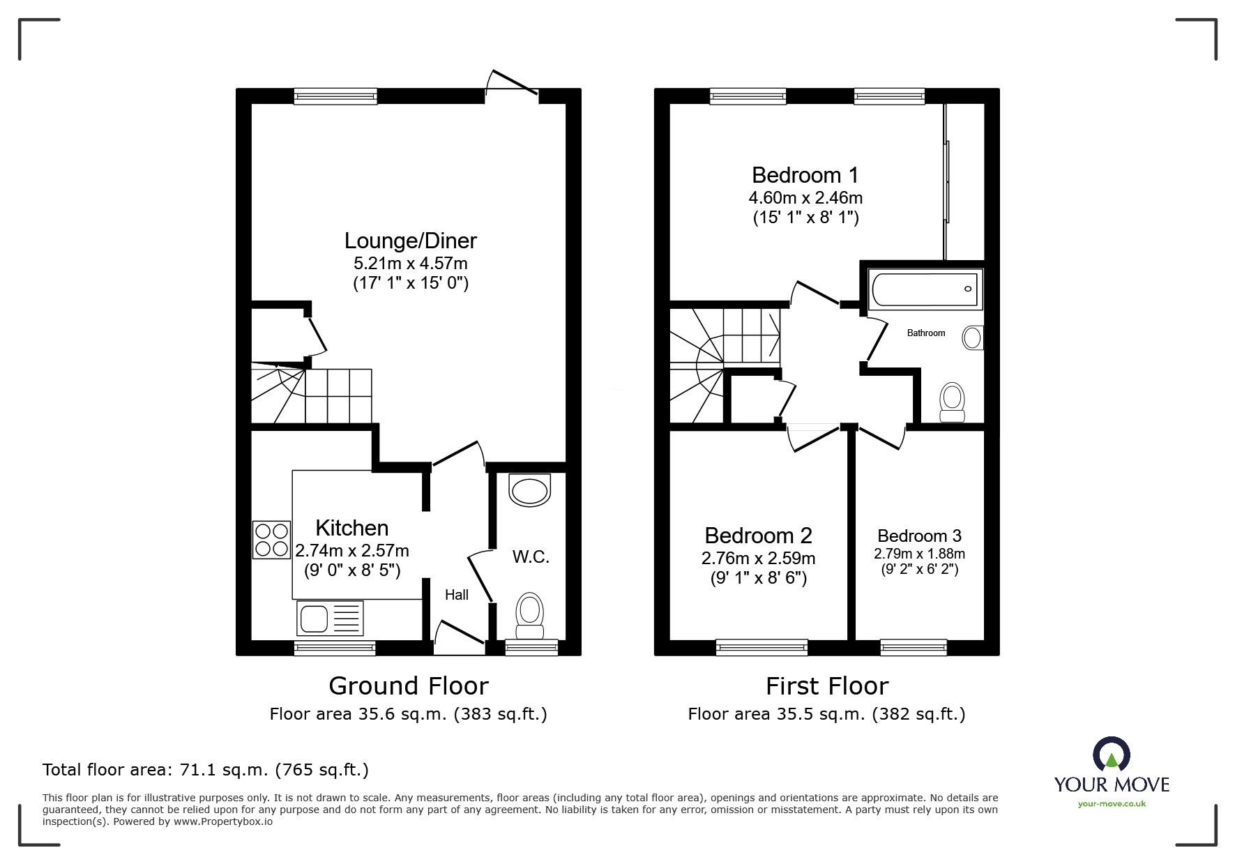 Floorplan of 3 bedroom House to rent, Chandlers Close, Marston Moretaine, Bedfordshire, MK43