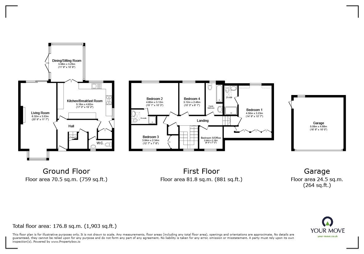 Floorplan of 5 bedroom Link Detached House for sale, Keeley Farm Court, Wootton, Bedfordshire, MK43