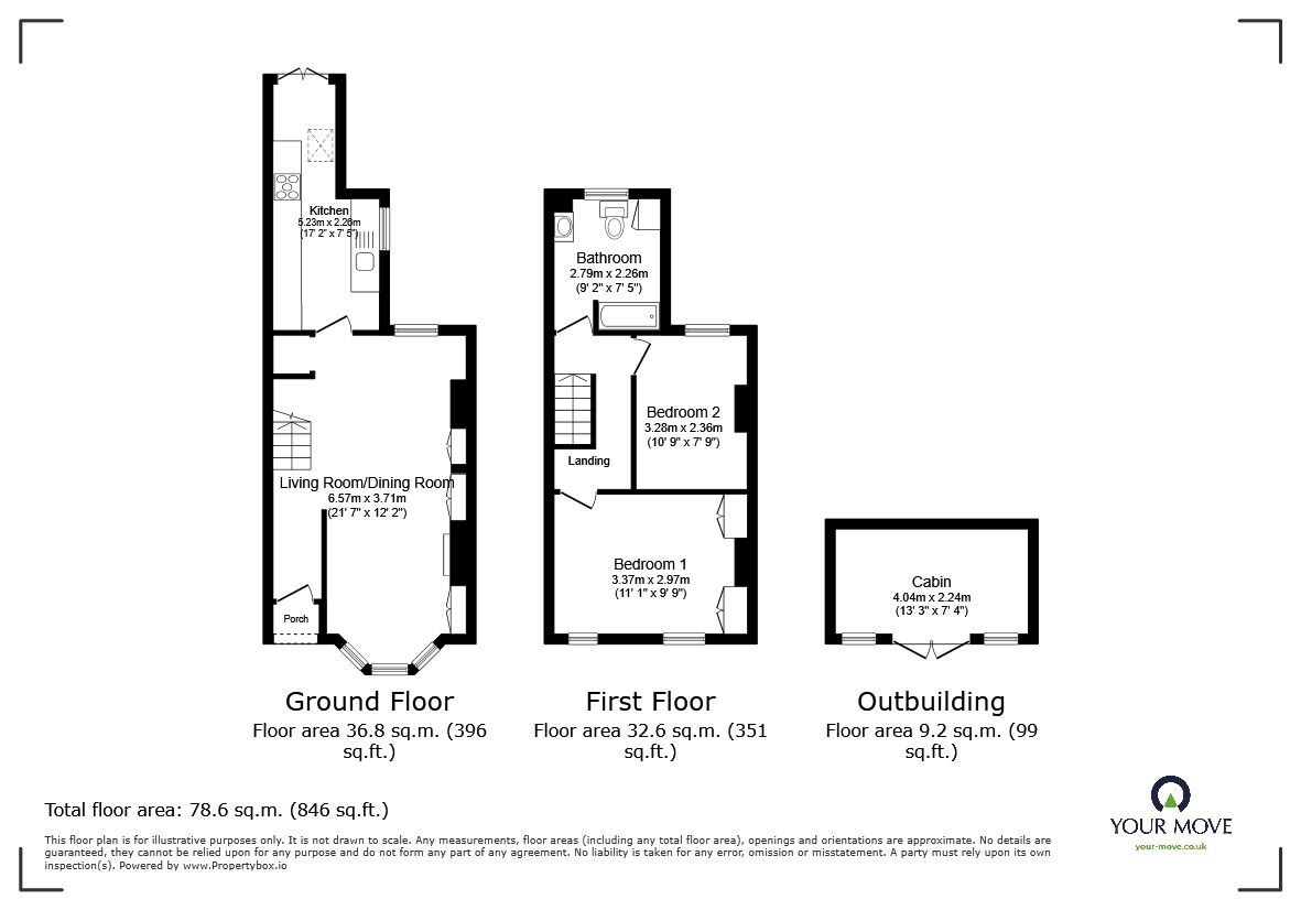 Floorplan of 2 bedroom Mid Terrace House for sale, Queen Alexandra Road, Bedford, Bedfordshire, MK41