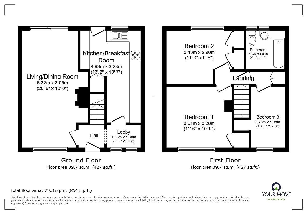 Floorplan of 3 bedroom Mid Terrace House for sale, Meadway, Bedford, Bedfordshire, MK41