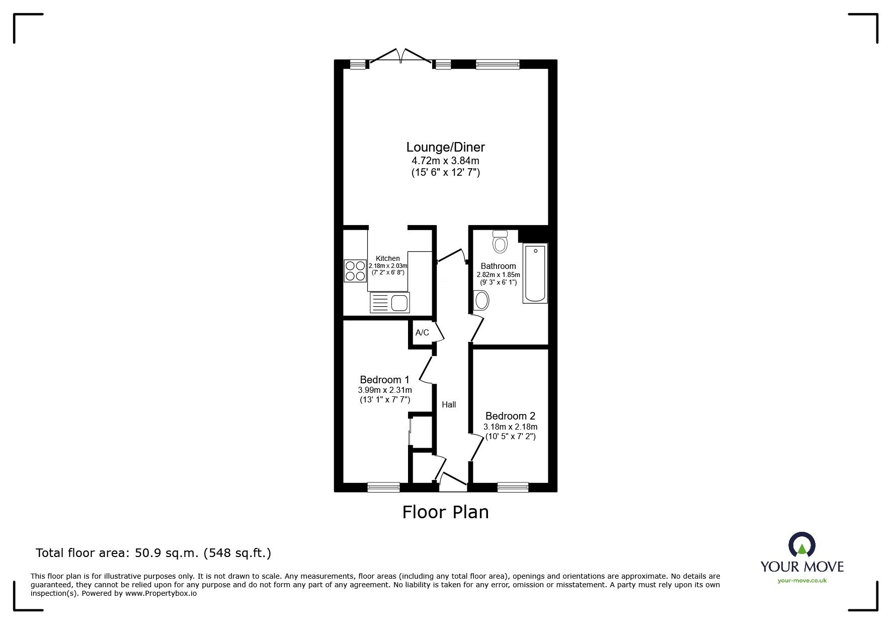 Floorplan of 2 bedroom Flat to rent, Sovereigns Quay, Bedford, Bedfordshire, MK40