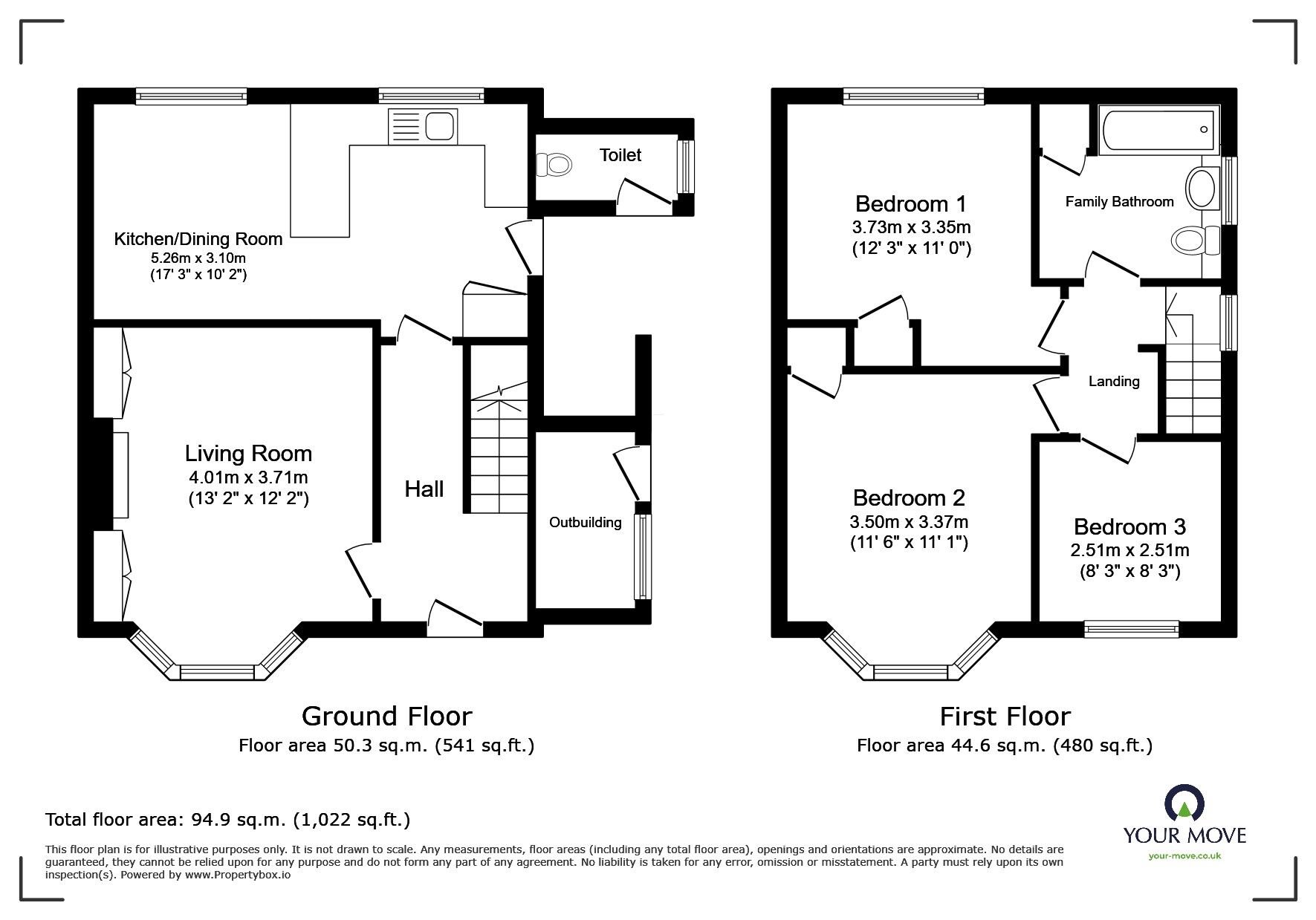Floorplan of 3 bedroom Semi Detached House for sale, Highbury Grove, Clapham, Bedfordshire, MK41