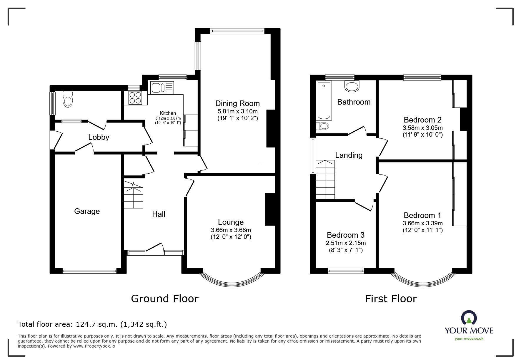 Floorplan of 3 bedroom Semi Detached House to rent, Byron Crescent, Bedford, Bedfordshire, MK40