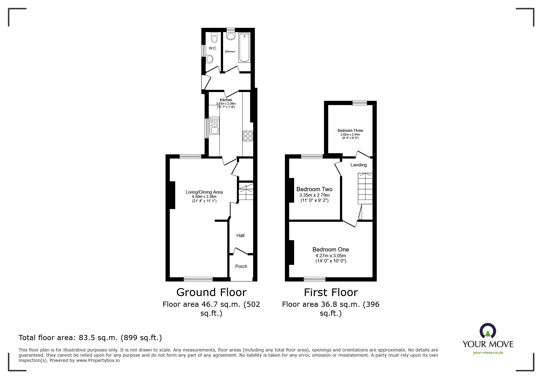Floorplan of 3 bedroom Mid Terrace House to rent, Hartington Street, Bedford, Bedfordshire, MK41