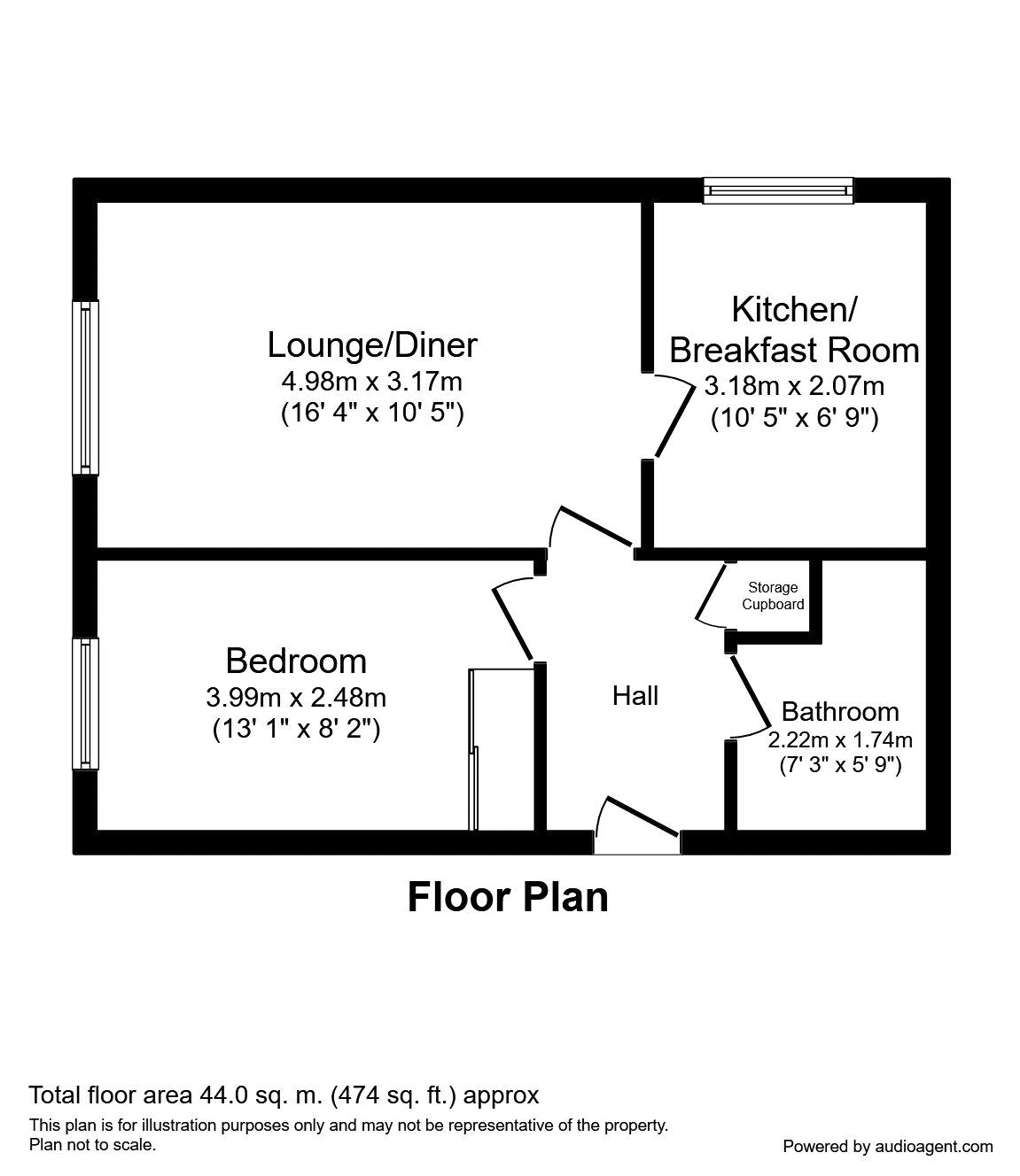Floorplan of 1 bedroom Flat to rent, Hurst Grove, Bedford, Bedfordshire, MK40