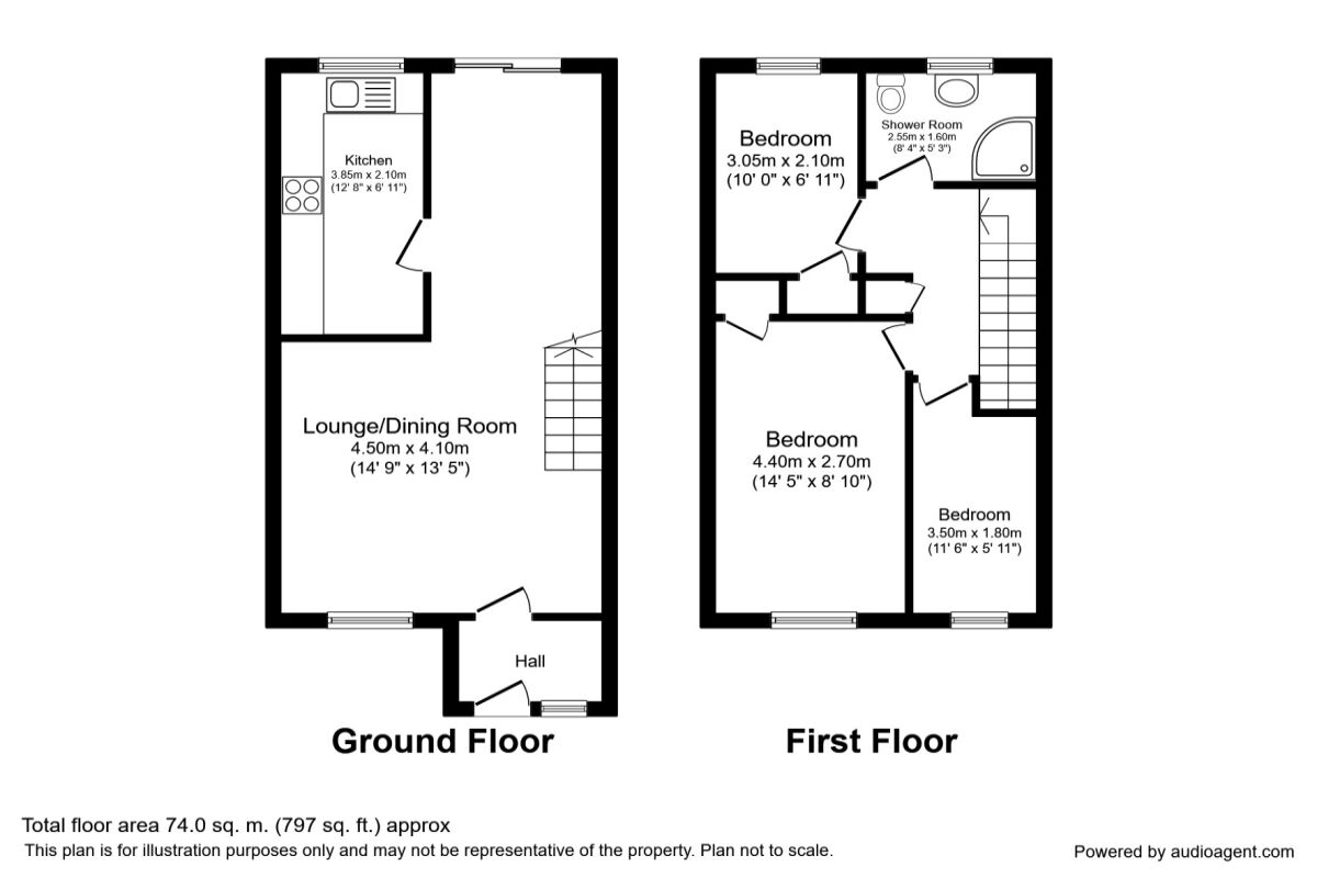 Floorplan of 3 bedroom Mid Terrace House for sale, Ranworth Walk, Bedford, Bedfordshire, MK40
