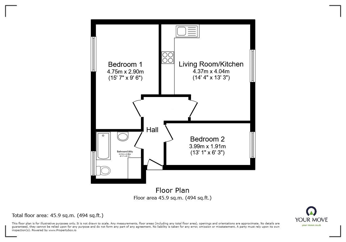 Floorplan of 2 bedroom Flat to rent, Milton Road, Clapham, Bedfordshire, MK41