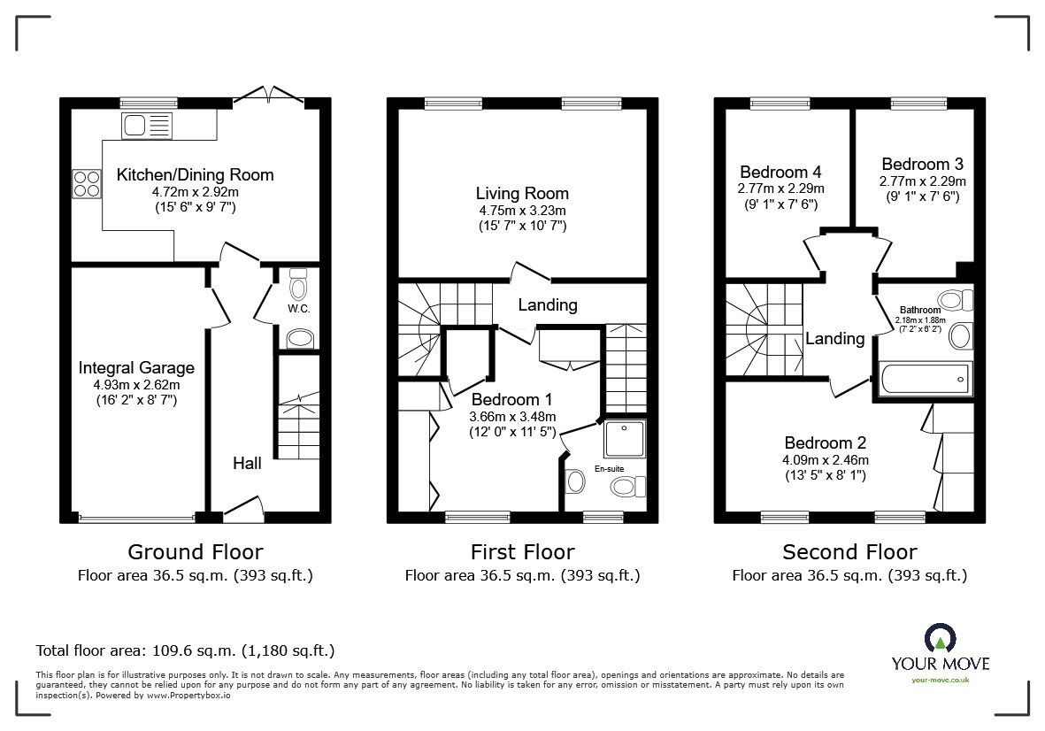 Floorplan of 4 bedroom Mid Terrace House for sale, Woodpecker Gardens, Wixams, Bedfordshire, MK42
