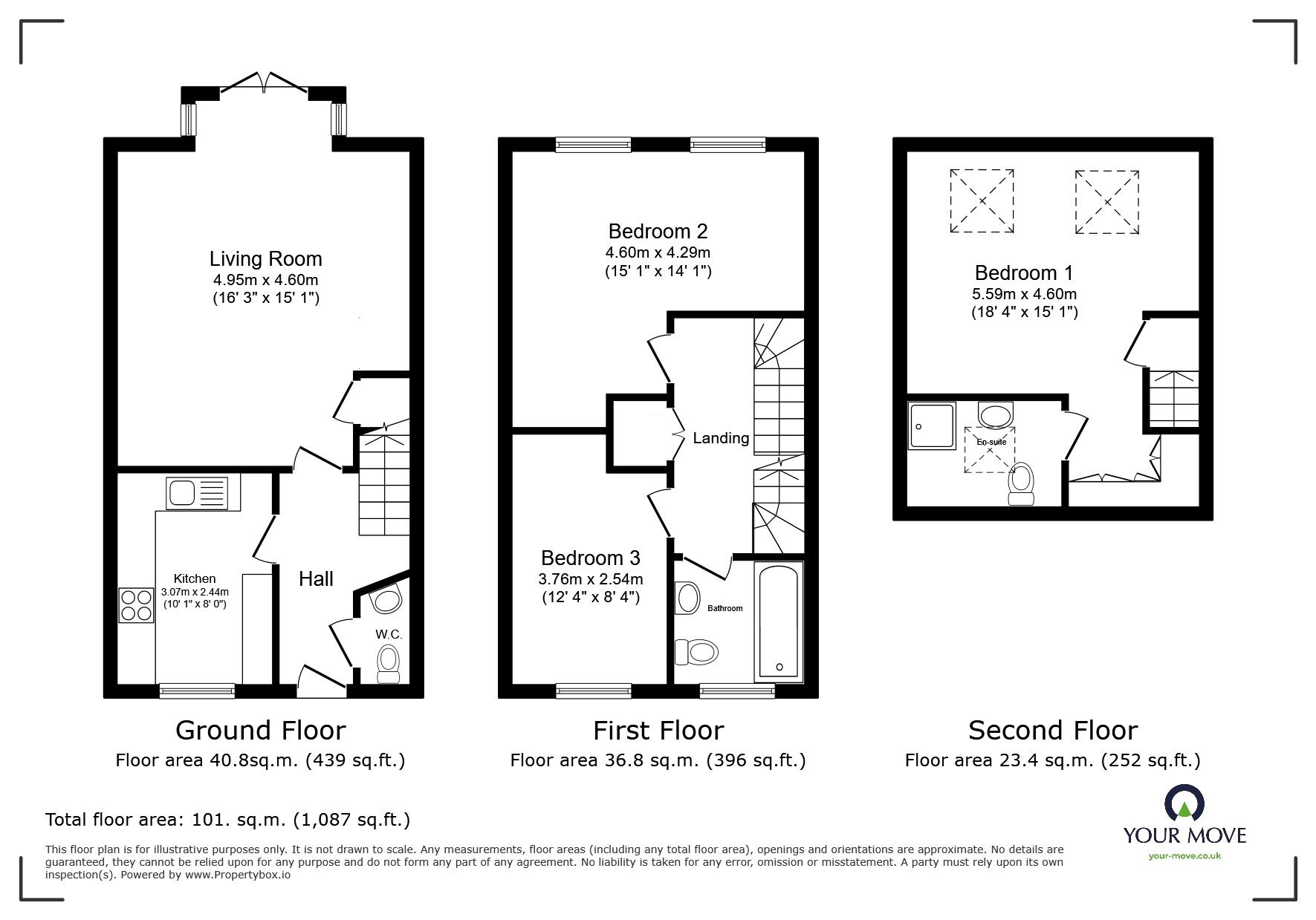 Floorplan of 3 bedroom Mid Terrace House to rent, Lewis Close, Kempston, Bedfordshire, MK42