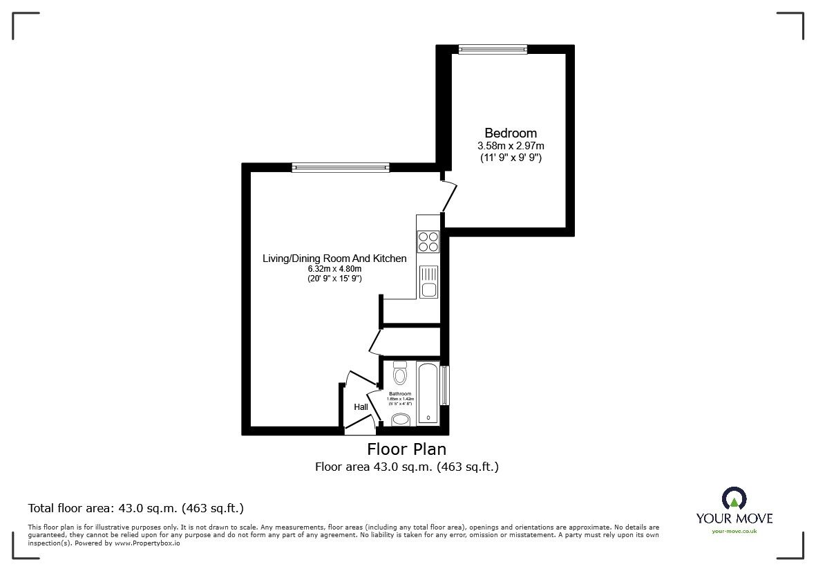 Floorplan of 1 bedroom Flat for sale, Dearne Walk, Bedford, Bedfordshire, MK41