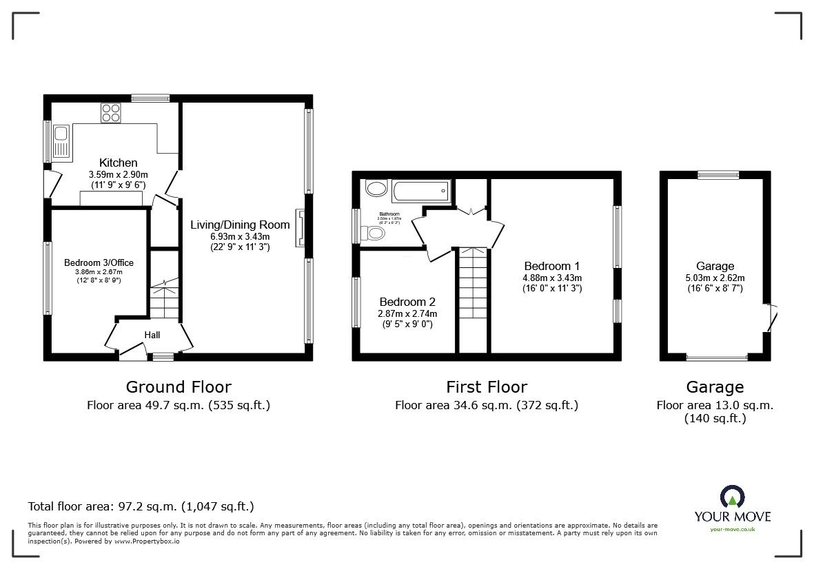 Floorplan of 3 bedroom Detached House for sale, Kneller Close, Bedford, Bedfordshire, MK41