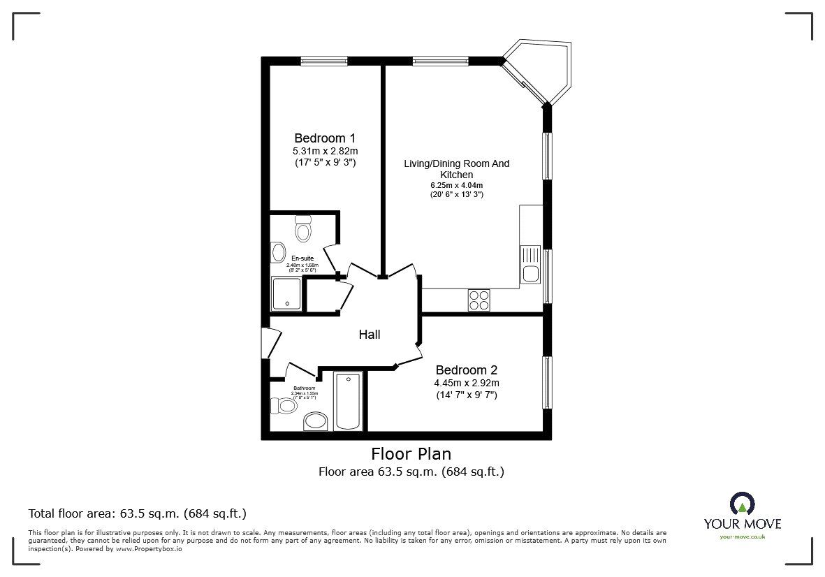 Floorplan of 2 bedroom Flat to rent, Palgrave Road, Bedford, Bedfordshire, MK42
