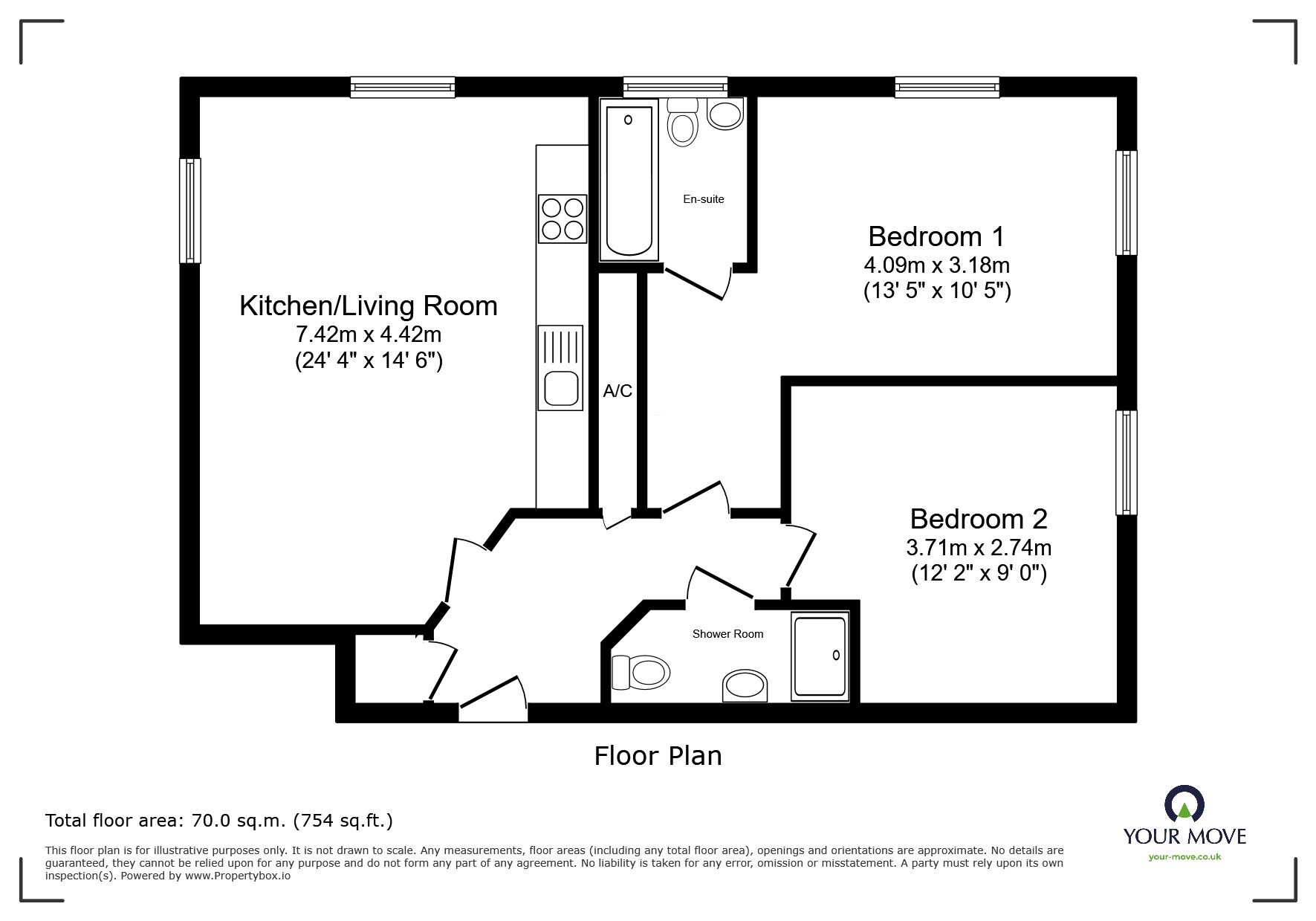 Floorplan of 2 bedroom Flat to rent, Harpur Street, Bedford, Bedfordshire, MK40