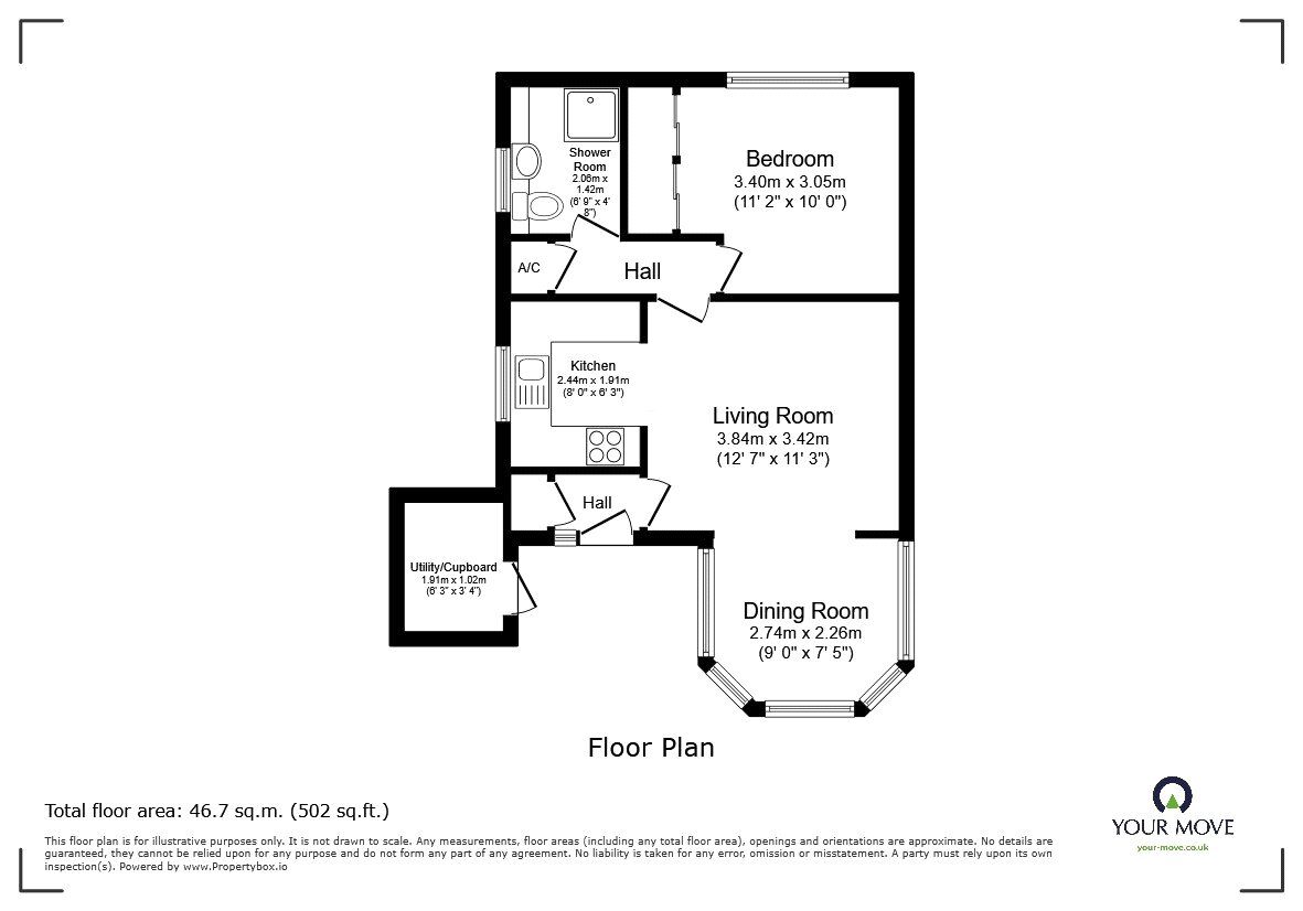 Floorplan of 1 bedroom Flat for sale, Bedford Road, Aspley Guise, Bedfordshire, MK17