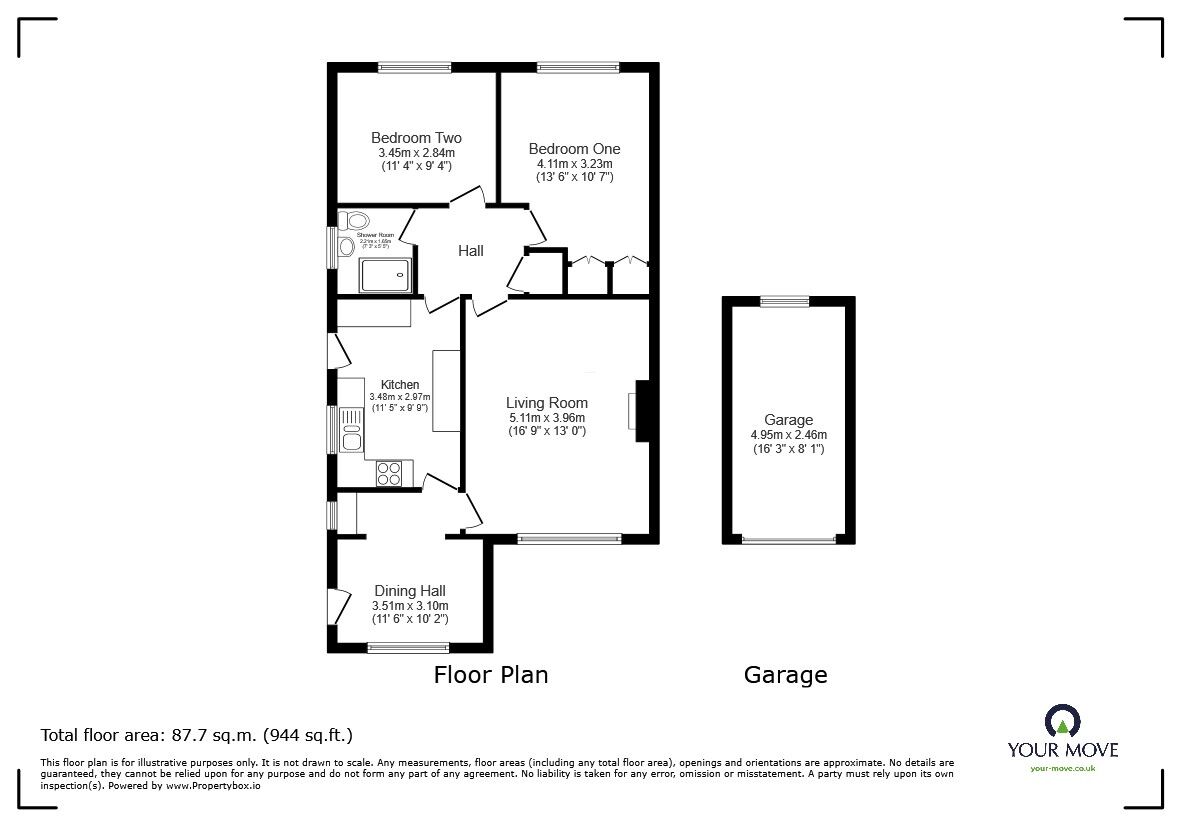 Floorplan of 2 bedroom Semi Detached House for sale, Arundel Drive, Bedford, Bedfordshire, MK41