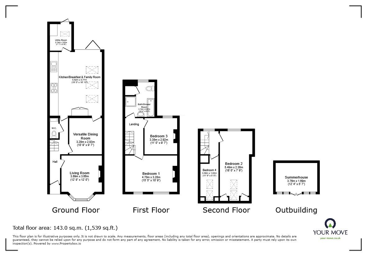 Floorplan of 4 bedroom Mid Terrace House for sale, Howbury Street, Bedford, Bedfordshire, MK40
