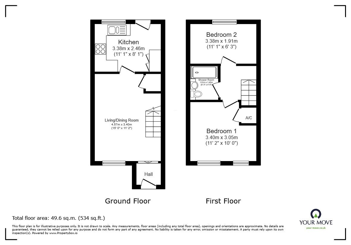 Floorplan of 2 bedroom Mid Terrace House for sale, Owen Close, Marston Moretaine, Bedfordshire, MK43