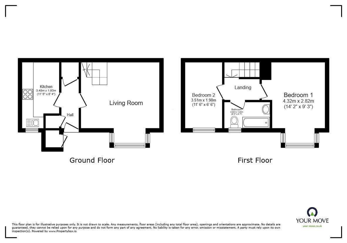 Floorplan of 2 bedroom Mid Terrace House for sale, Queensbury Close, Bedford, Bedfordshire, MK40