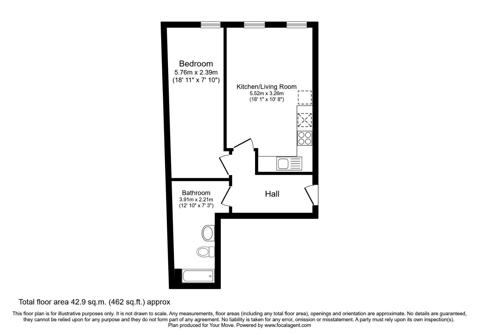Floorplan of 1 bedroom Flat to rent, High Street, Bedford, Bedfordshire, MK40