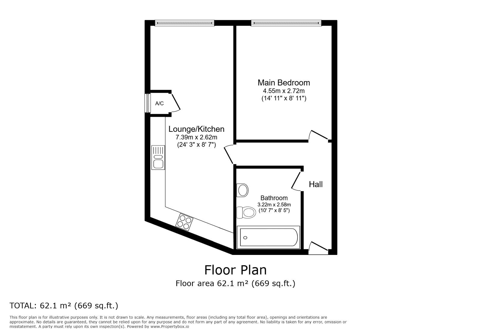 Floorplan of 1 bedroom Flat to rent, High Street, Bedford, Bedfordshire, MK40