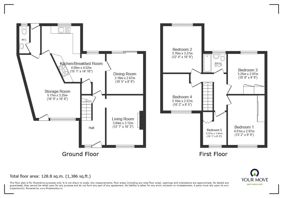 Floorplan of 5 bedroom Semi Detached House for sale, Cotswold Close, Bedford, Bedfordshire, MK41