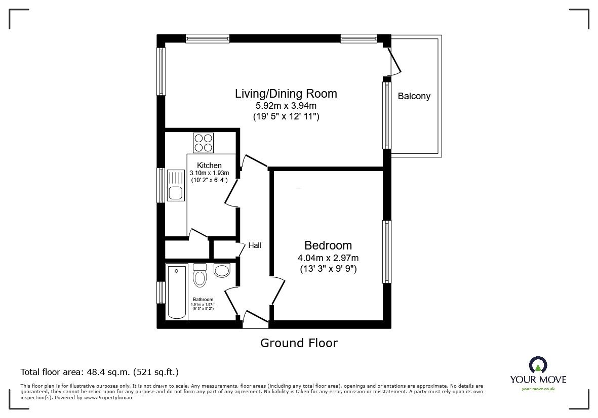 Floorplan of 1 bedroom Flat for sale, Torridge Rise, Bedford, Bedfordshire, MK41