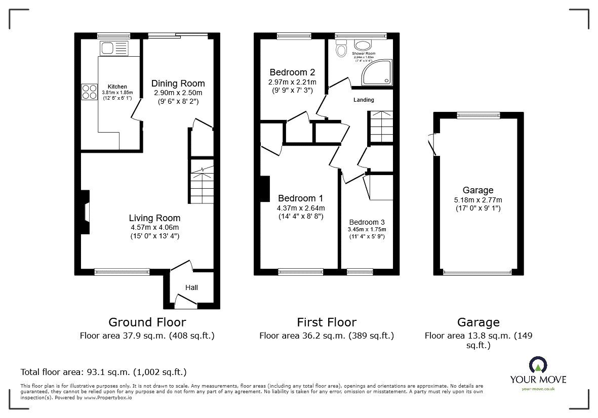Floorplan of 3 bedroom Mid Terrace House to rent, Ranworth Walk, Bedford, Bedfordshire, MK40