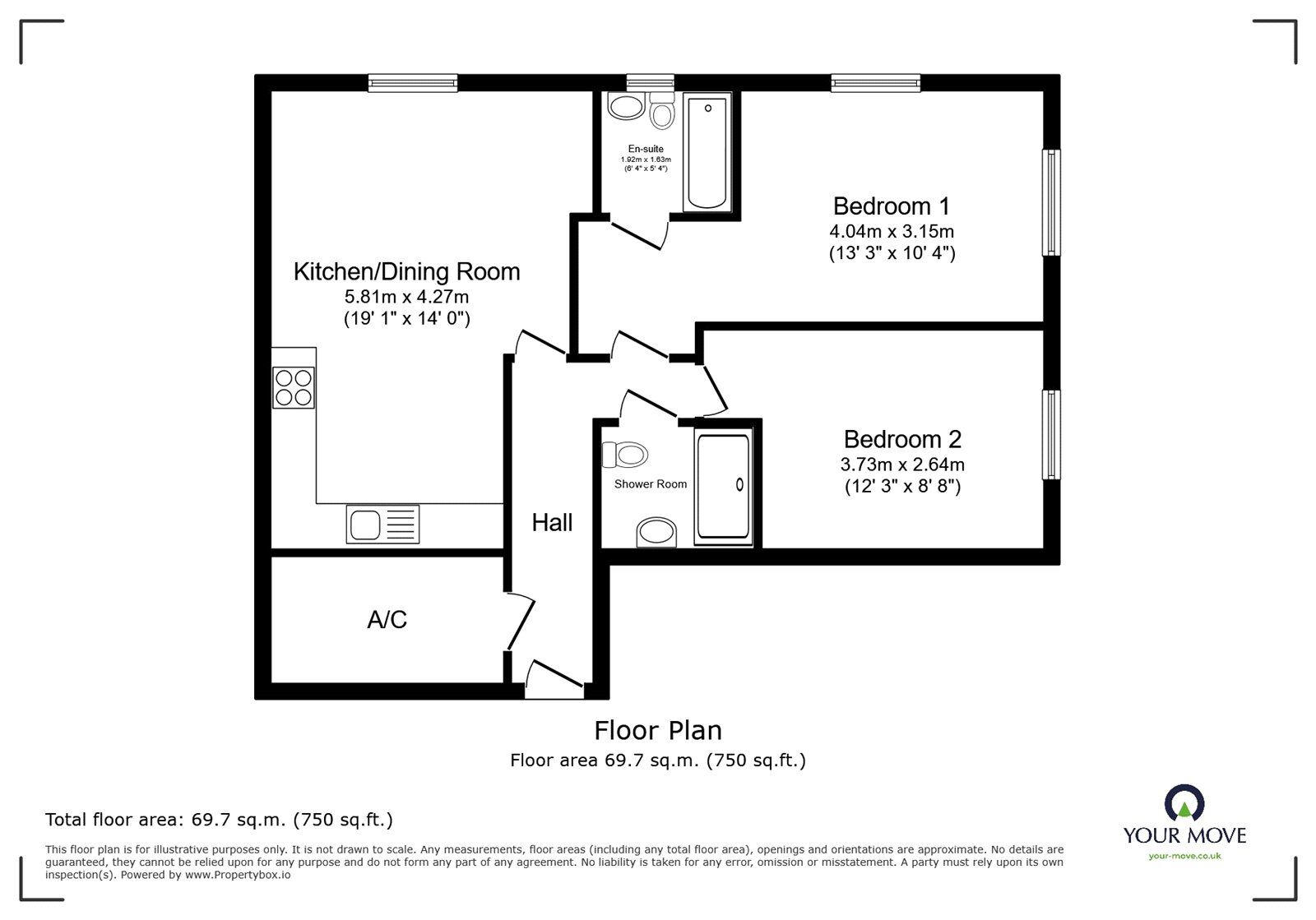 Floorplan of 2 bedroom Flat to rent, Harpur Street, Bedford, Bedfordshire, MK40