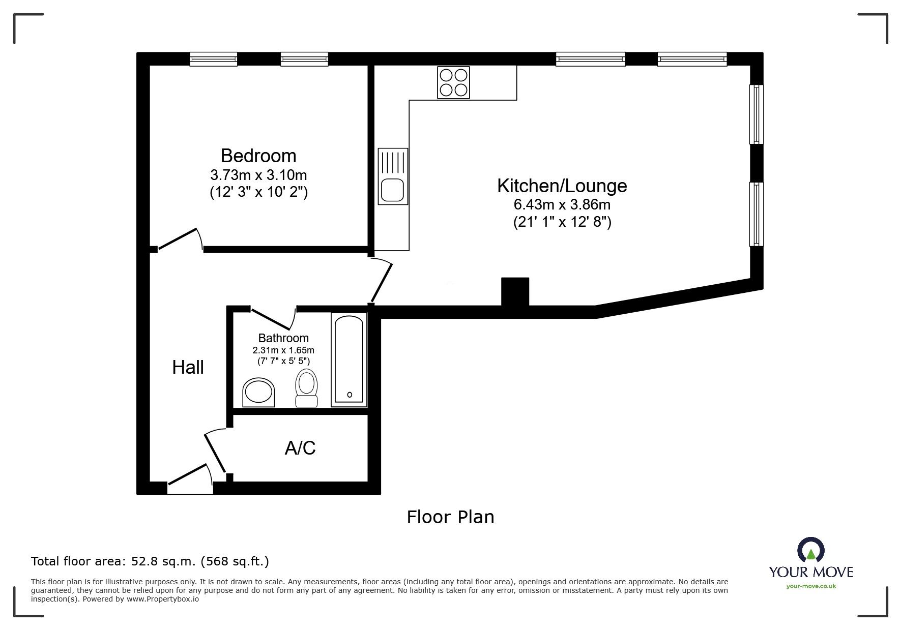 Floorplan of 1 bedroom Flat to rent, Harpur Street, Bedford, Bedfordshire, MK40