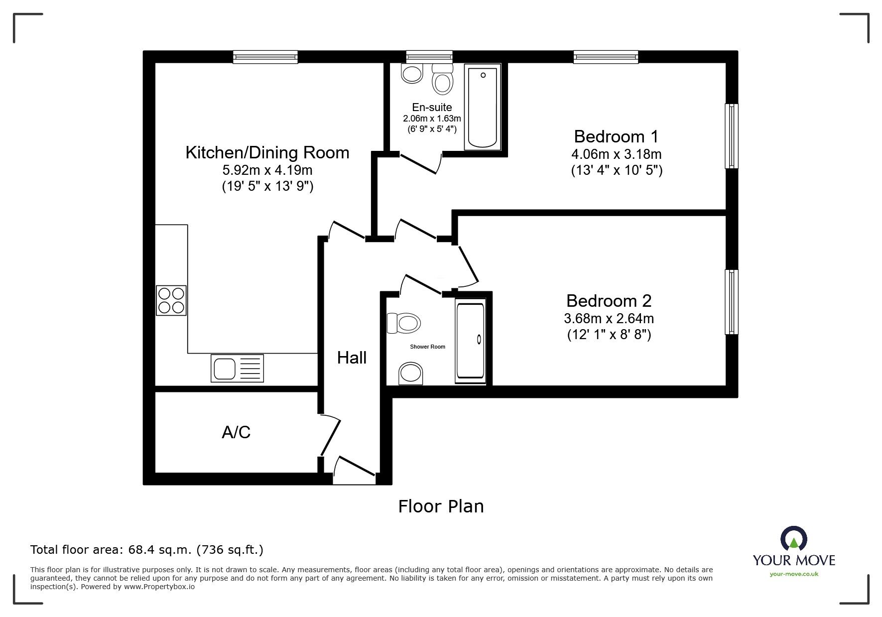 Floorplan of 2 bedroom Flat to rent, Harpur Street, Bedford, Bedfordshire, MK40