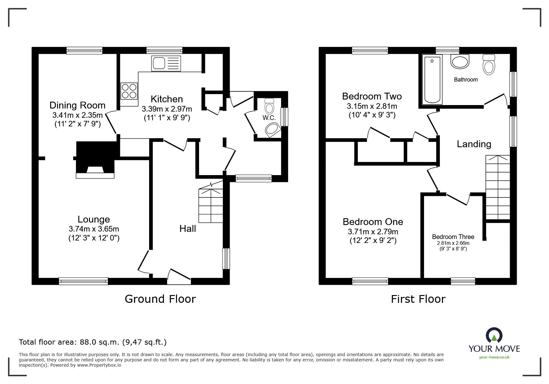 Floorplan of 3 bedroom Semi Detached House to rent, Woodcote, Bedford, Bedfordshire, MK41