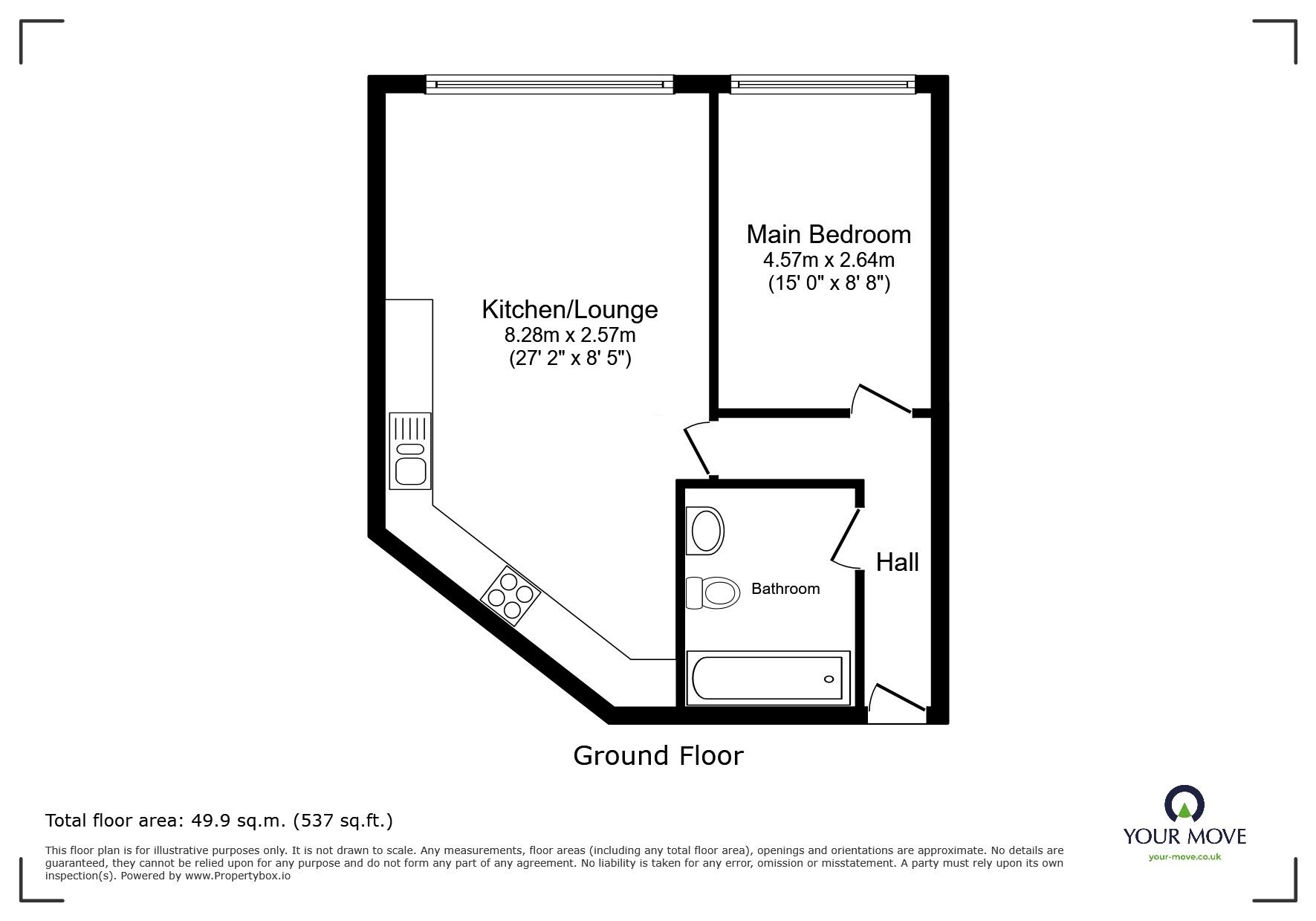 Floorplan of 1 bedroom Flat to rent, High Street, Bedford, Bedfordshire, MK40