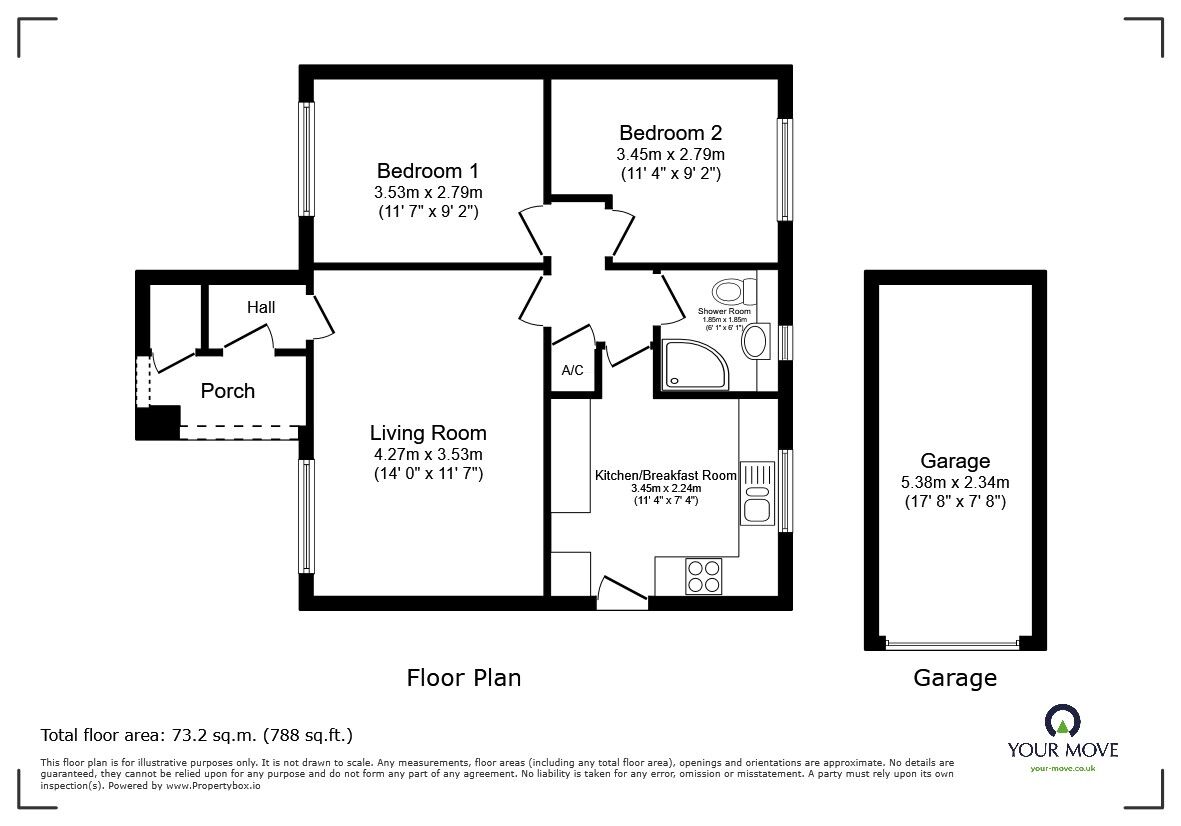 Floorplan of 2 bedroom Detached Bungalow for sale, Radwell Road, Milton Ernest, Bedfordshire, MK44