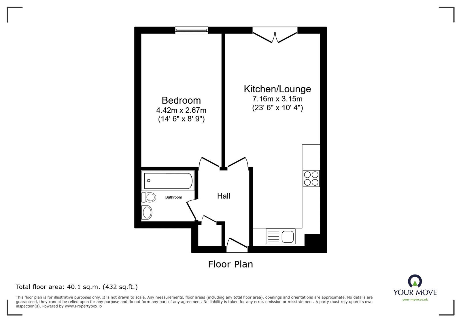 Floorplan of 1 bedroom Flat to rent, Castle Lane, Bedford, Bedfordshire, MK40