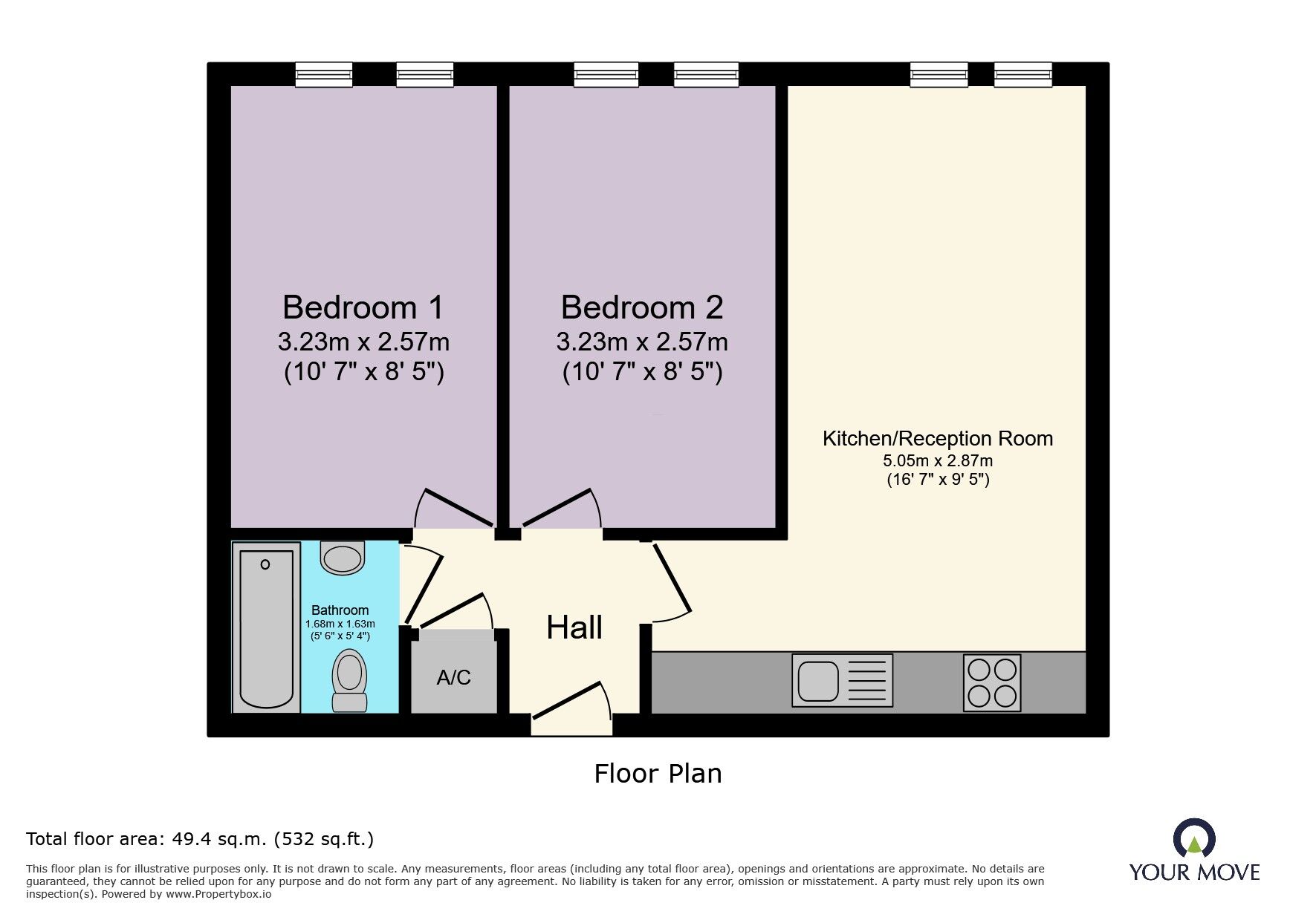 Floorplan of 2 bedroom Flat to rent, Harpur Street, Bedford, Bedfordshire, MK40
