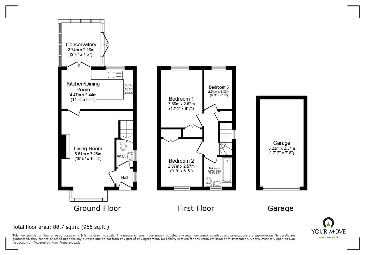 Floorplan of 3 bedroom Semi Detached House for sale, Lake View, Marston Moretaine, Bedfordshire, MK43