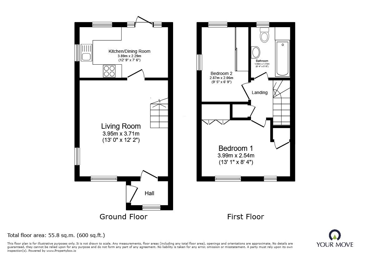 Floorplan of 2 bedroom End Terrace House for sale, Bedford Road, Wootton, Bedfordshire, MK43
