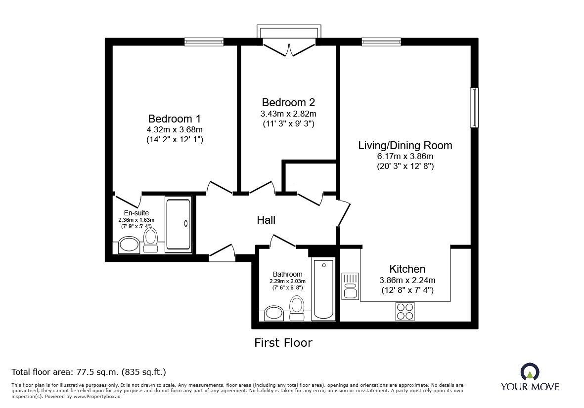 Floorplan of 2 bedroom Flat for sale, Gold Furlong, Marston Moretaine, Bedfordshire, MK43
