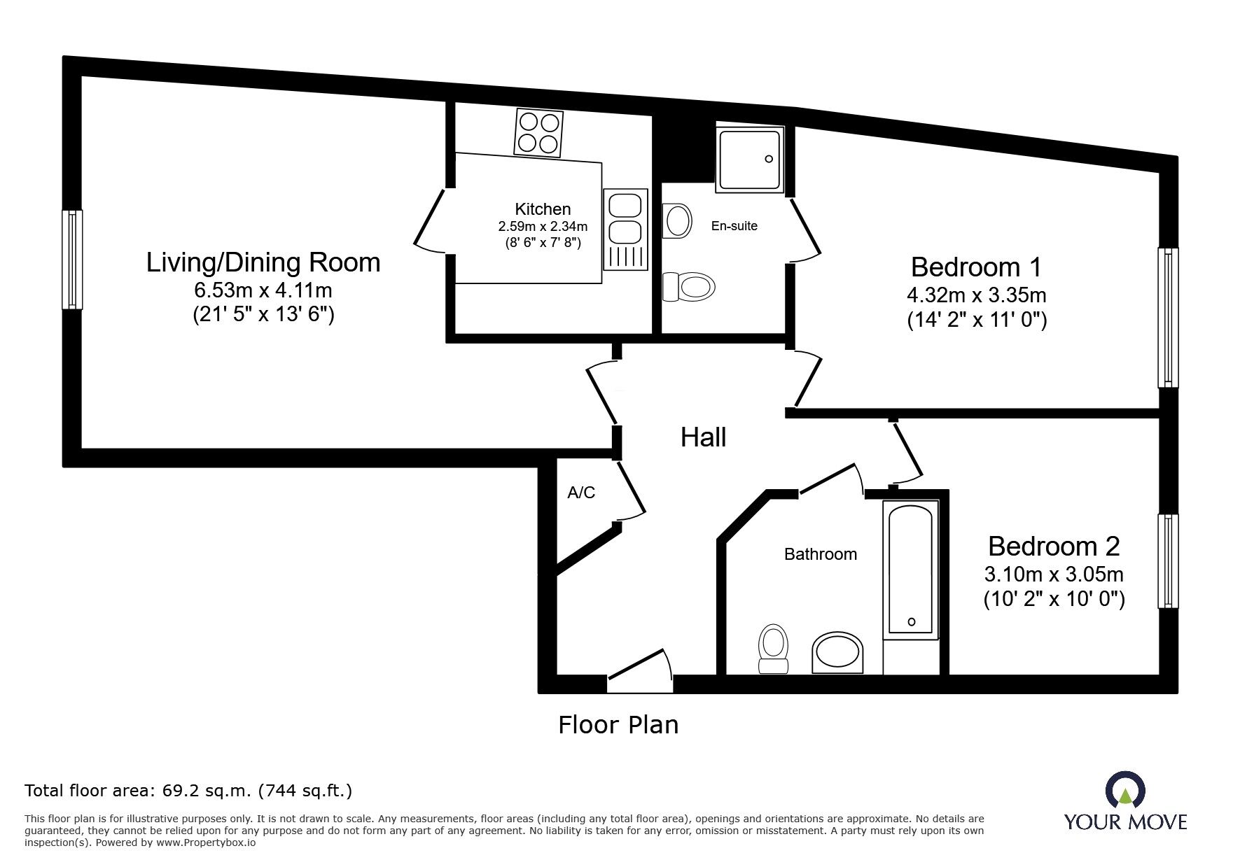 Floorplan of 2 bedroom Flat to rent, Prebend Street, Bedford, Bedfordshire, MK40