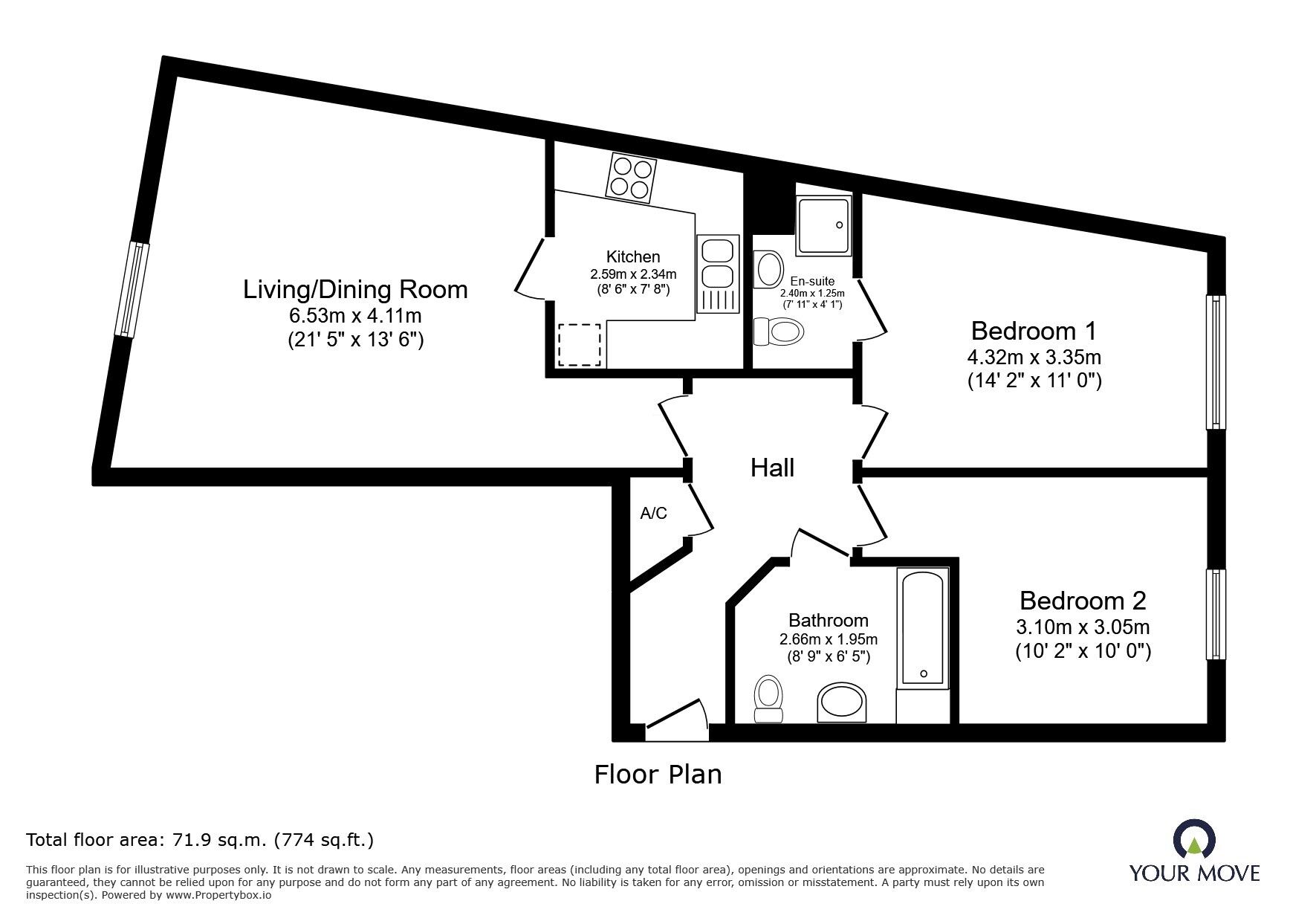 Floorplan of 2 bedroom Flat to rent, Prebend Street, Bedford, Bedfordshire, MK40