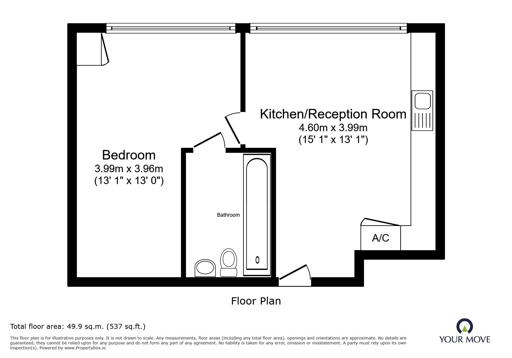 Floorplan of 1 bedroom Flat to rent, Mill Street, Bedford, Bedfordshire, MK40